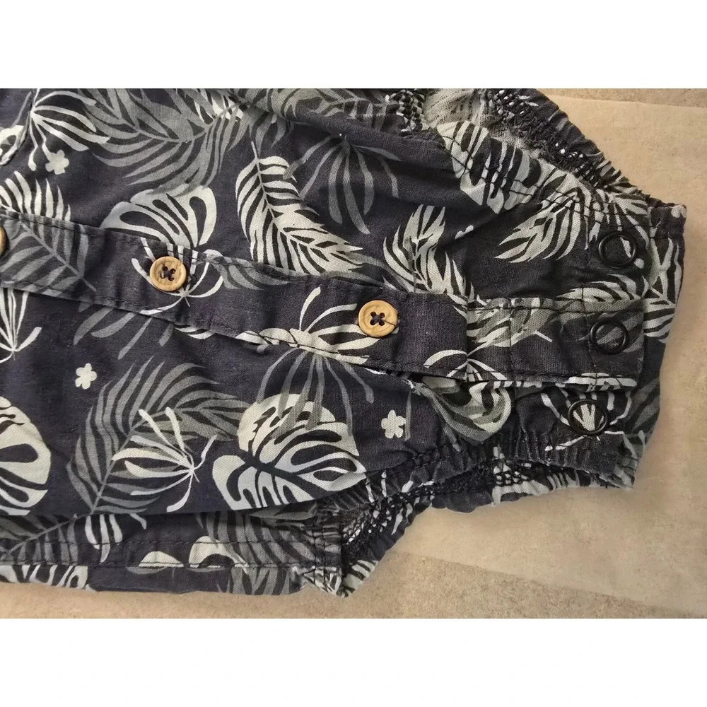 Carter's Baby Boy Tropical Leaf Button Down Bodysuit Navy Grey 18M